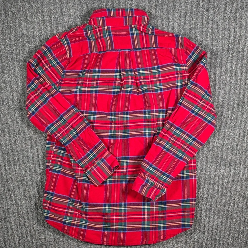 Vineyard Vines Boys Red Tartan Plaid Whale Shirt Button Down Size M 12-14
